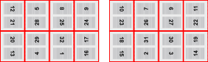 Пример спуска полос (раскладки страниц) при печати по 32  страницы в тетради. Красное поле это дообрезной формат